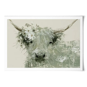 Highland Cow With Flower Crown Art Print Highland Cow With Flower Crown Art Print wall art product Chromatic Storm Studio