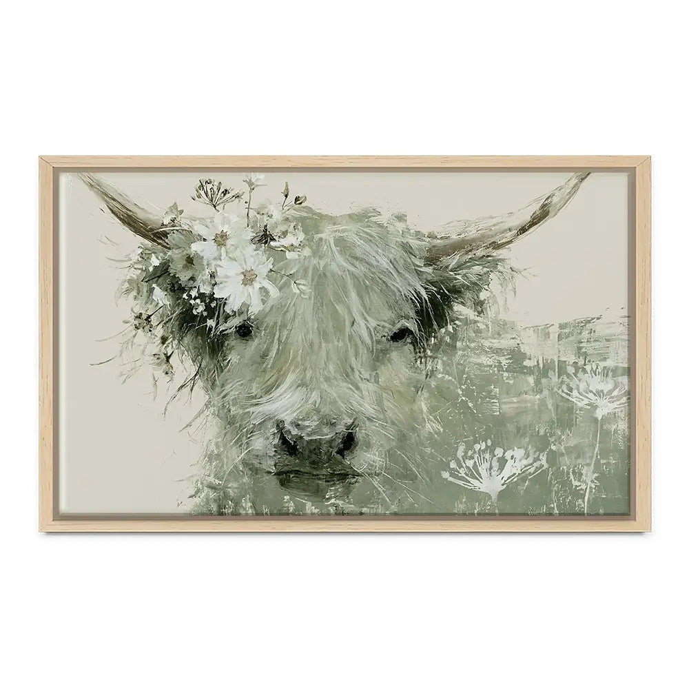 Highland Cow With Flower Crown Canvas Print Highland Cow With Flower Crown Canvas Print wall art product Chromatic Storm Studio