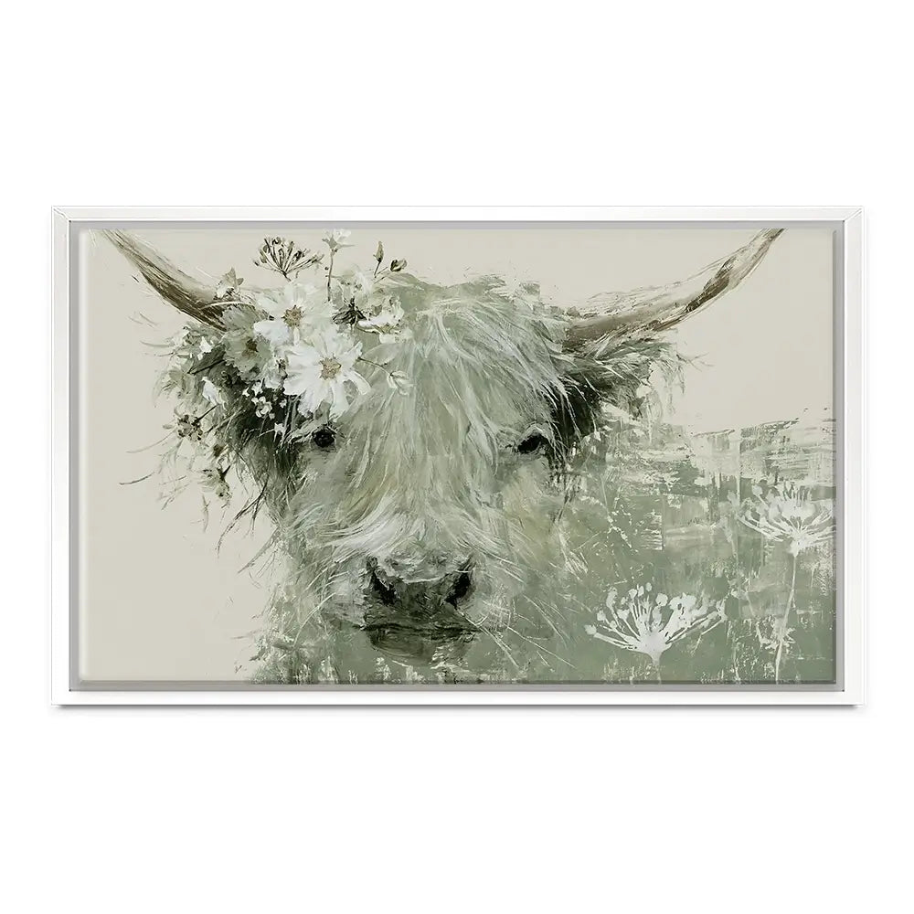 Highland Cow With Flower Crown Canvas Print Highland Cow With Flower Crown Canvas Print wall art product Chromatic Storm Studio