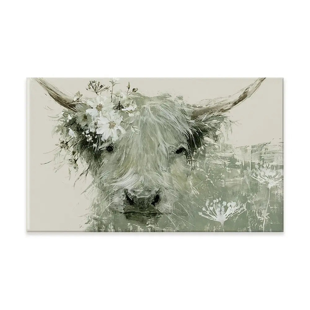 Highland Cow With Flower Crown Canvas Print Highland Cow With Flower Crown Canvas Print wall art product Chromatic Storm Studio