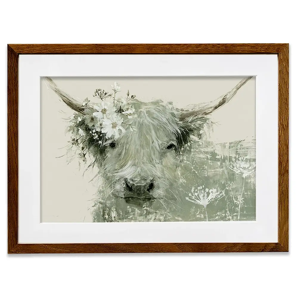 Highland Cow With Flower Crown Framed Art Print Highland Cow With Flower Crown Framed Art Print wall art product Chromatic Storm Studio