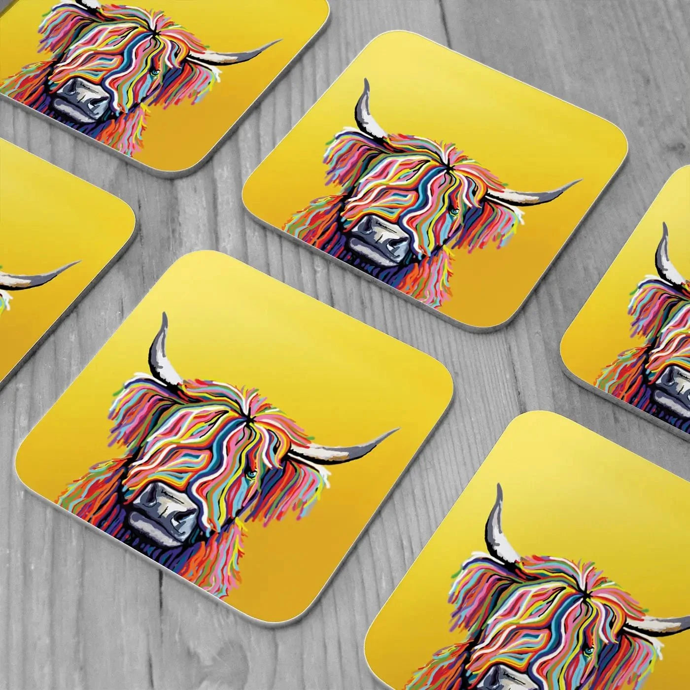 Highland Cow Yellow Coaster Set Highland Cow Yellow Coaster Set | Highland Cow Yellow Artwork wall art product Independent