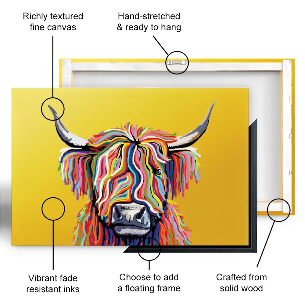 Highland Cow Yellow Oversized Canvas Print Highland Cow Yellow Oversized Canvas Print wall art product Independent