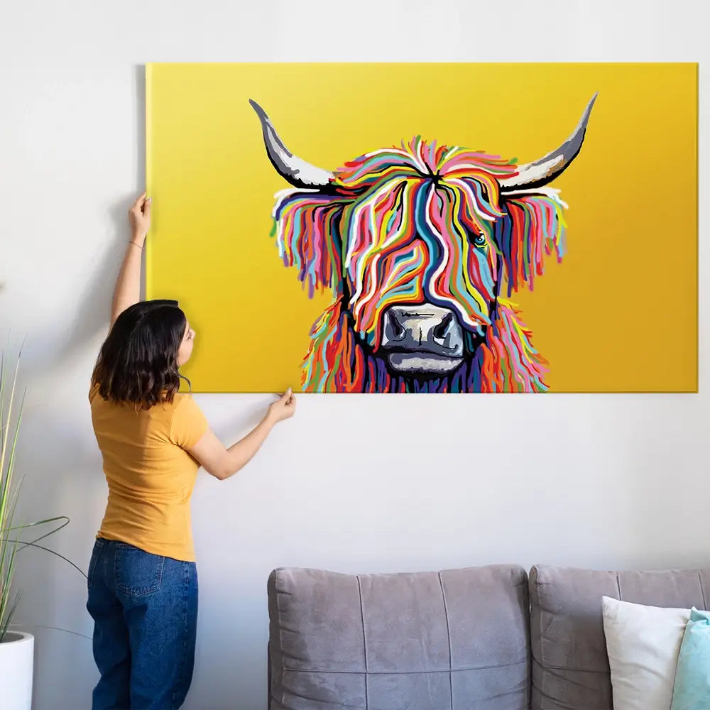 Highland Cow Yellow Oversized Canvas Print Highland Cow Yellow Oversized Canvas Print wall art product Independent