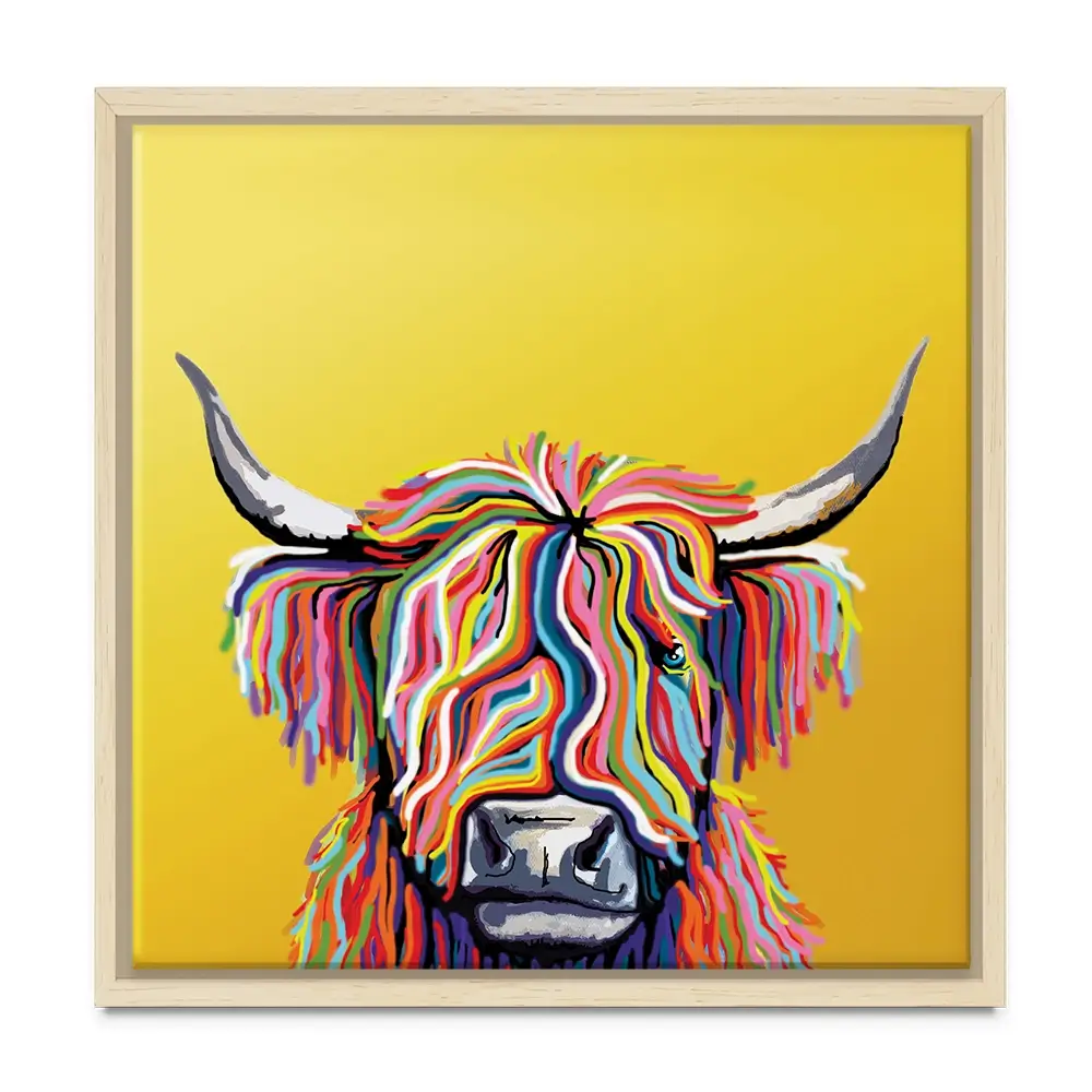 Highland Cow Yellow Square Canvas Print Highland Cow Yellow Square Canvas Print | Highland Cow Yellow Square Artwork wall art product Independent