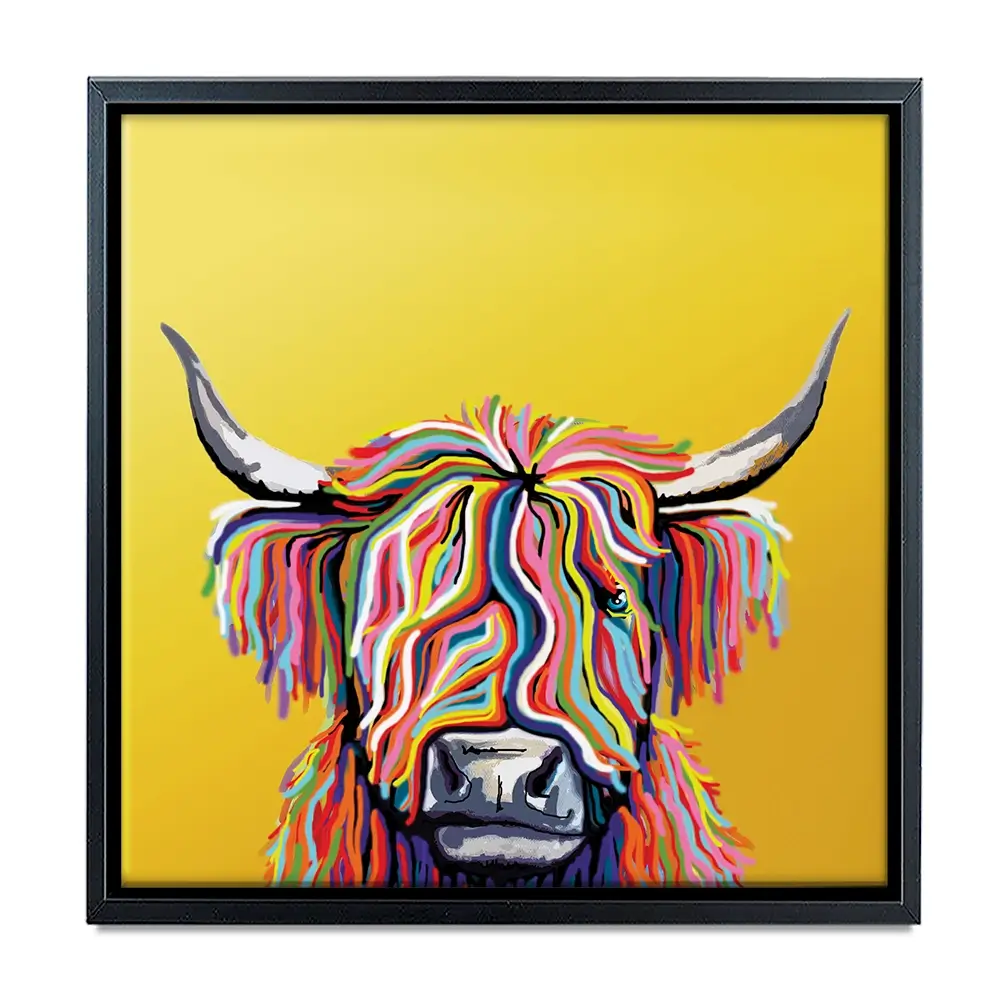 Highland Cow Yellow Square Canvas Print Highland Cow Yellow Square Canvas Print | Highland Cow Yellow Square Artwork wall art product Independent