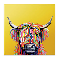 Highland Cow Yellow Square Canvas Print wall art product Independent