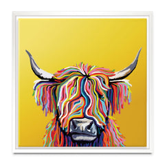 Highland Cow Yellow Square Canvas Print wall art product Independent