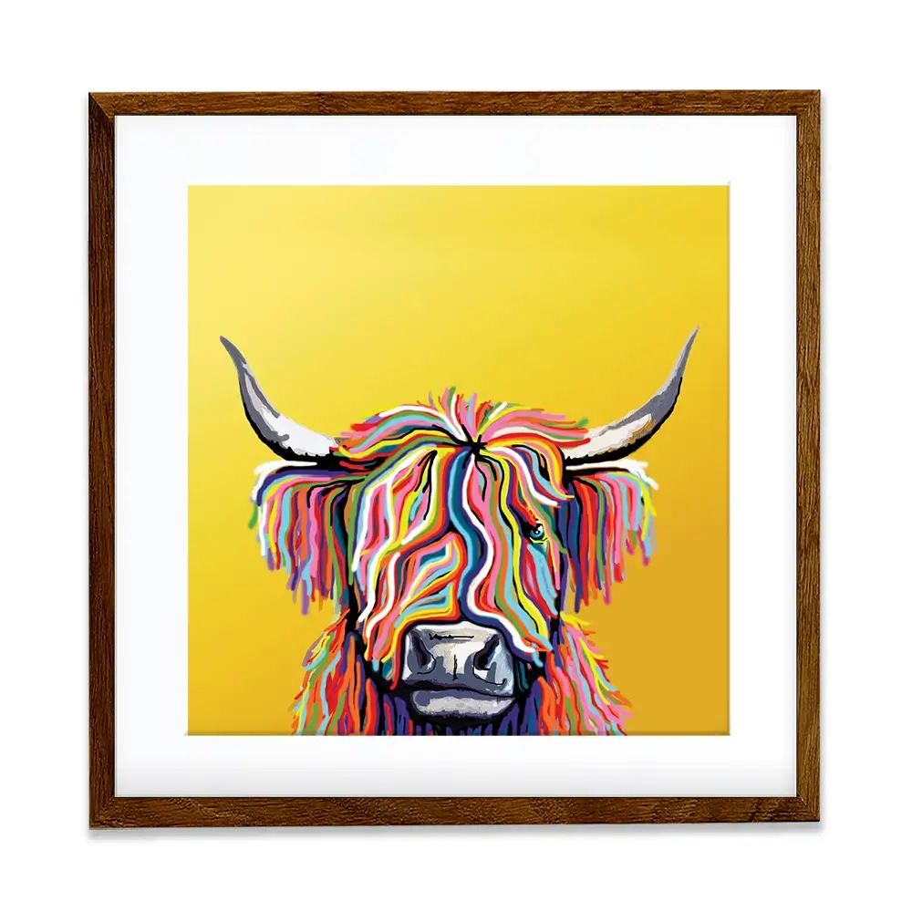 Highland Cow Yellow Square Framed Art Print Highland Cow Yellow Square Framed Art Print wall art product Independent