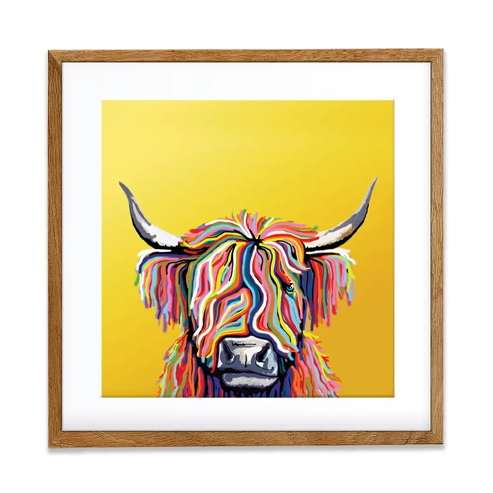 Highland Cow Yellow Square Framed Art Print Highland Cow Yellow Square Framed Art Print wall art product Independent