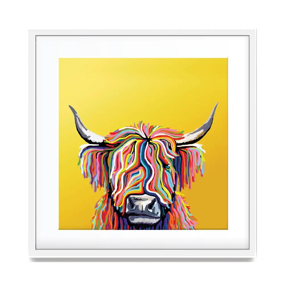 Highland Cow Yellow Square Framed Art Print Highland Cow Yellow Square Framed Art Print wall art product Independent