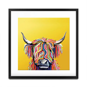 Highland Cow Yellow Square Framed Art Print Highland Cow Yellow Square Framed Art Print wall art product Independent