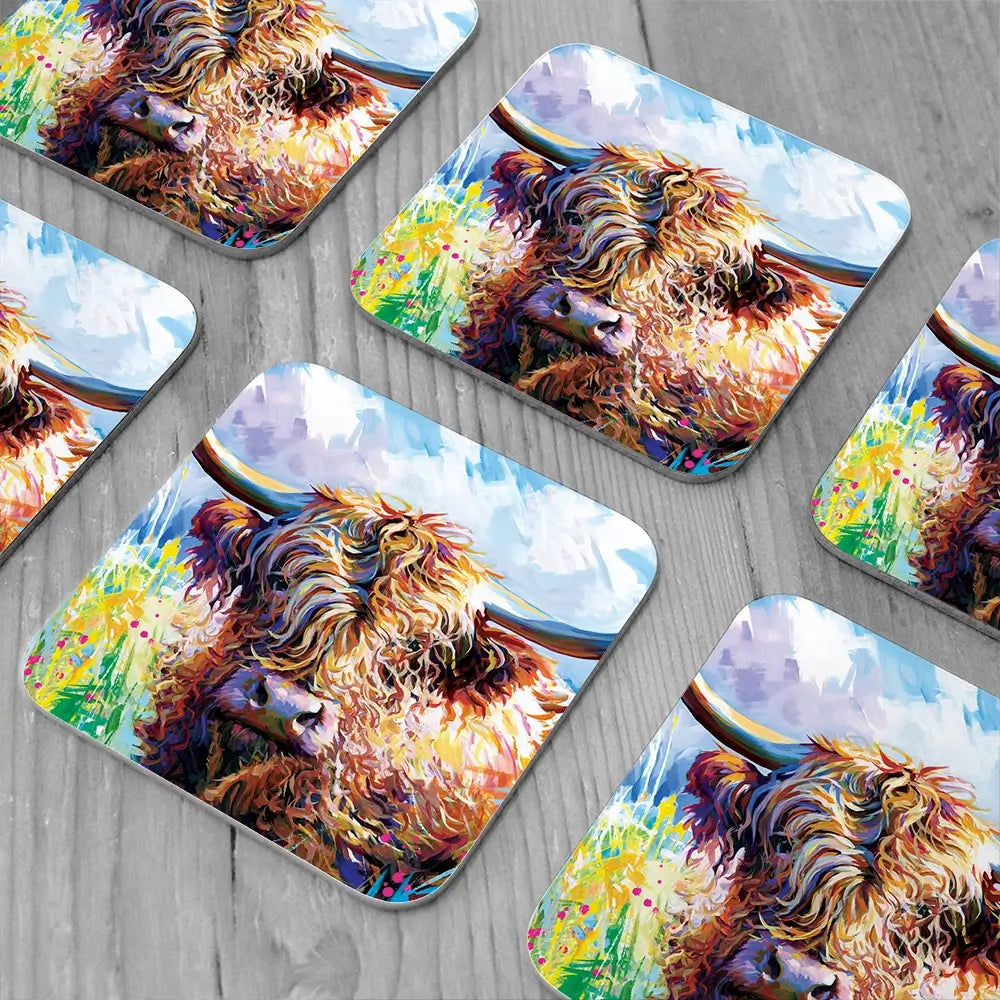 Highland Grazing Coaster Set Highland Grazing Coaster Set wall art product Leon Devenice