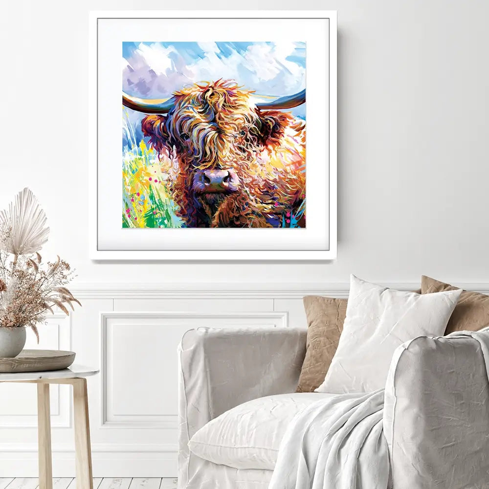 Highland Grazing Square Framed Art Print Highland Grazing Square Framed Art Print wall art product Leon Devenice