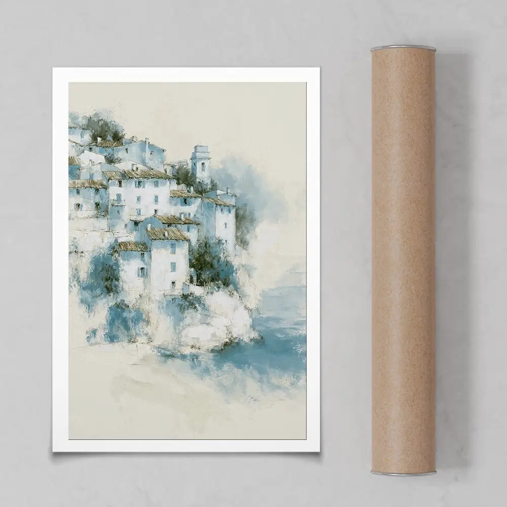 Hillside Village Above Sea Art Print Hillside Village Above Sea Art Print wall art product Chromatic Storm Studio