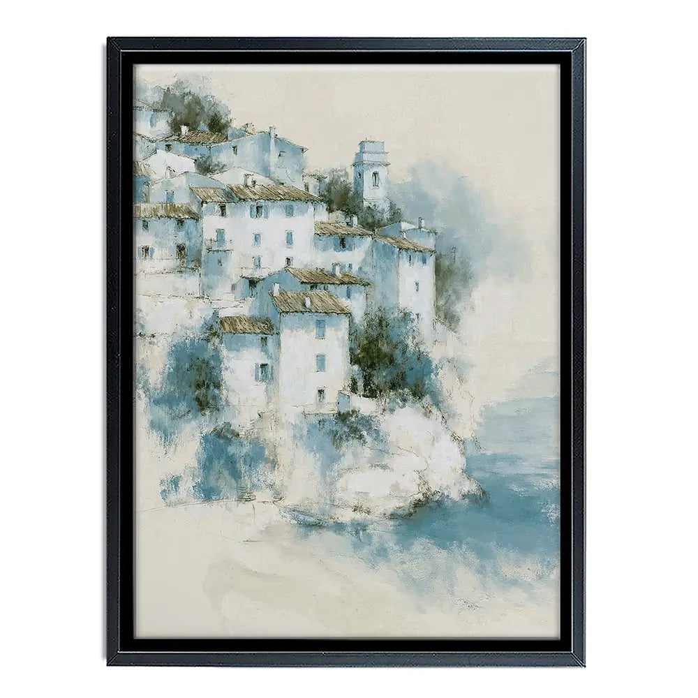 Hillside Village Above Sea Canvas Print Hillside Village Above Sea Canvas Print wall art product Chromatic Storm Studio