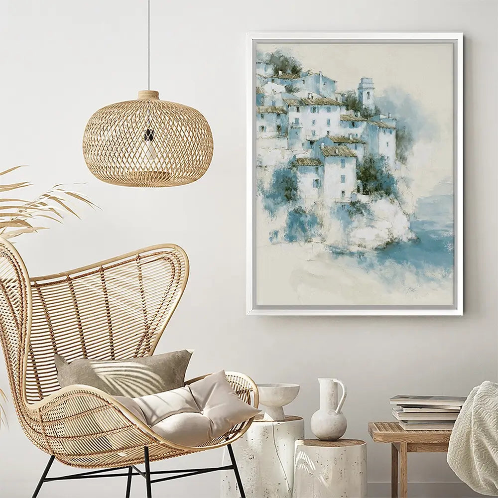 Hillside Village Above Sea Canvas Print Hillside Village Above Sea Canvas Print wall art product Chromatic Storm Studio