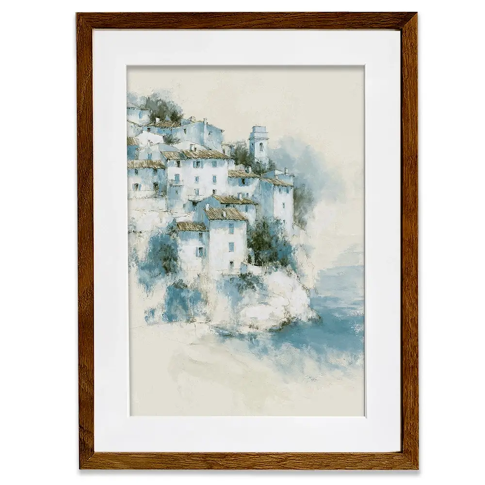 Hillside Village Above Sea Framed Art Print Hillside Village Above Sea Framed Art Print wall art product Chromatic Storm Studio