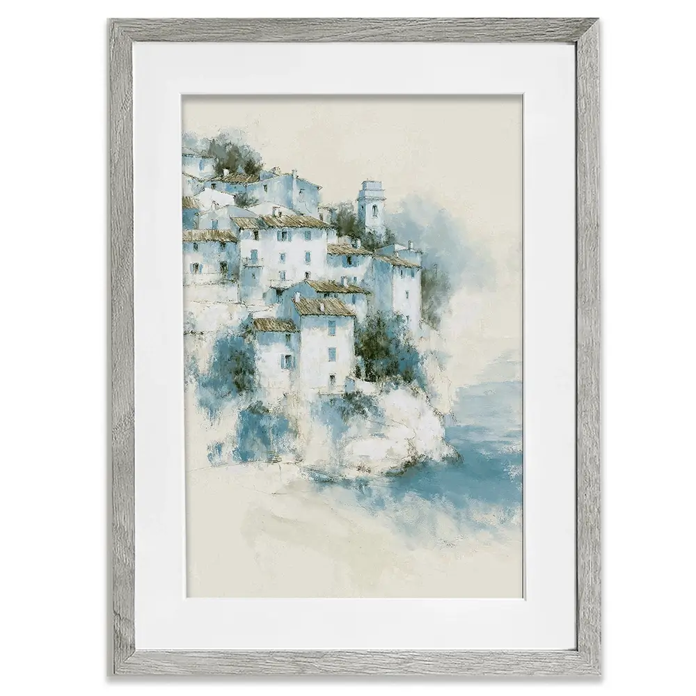 Hillside Village Above Sea Framed Art Print Hillside Village Above Sea Framed Art Print wall art product Chromatic Storm Studio