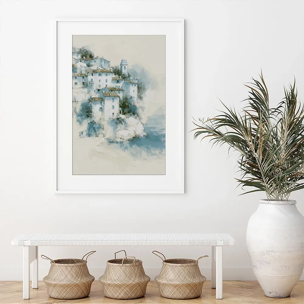Hillside Village Above Sea Framed Art Print Hillside Village Above Sea Framed Art Print wall art product Chromatic Storm Studio