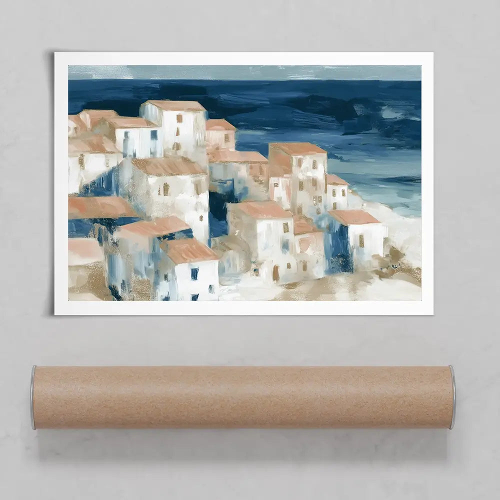 Hillside Village Above The Sea Art Print Hillside Village Above The Sea Art Print wall art product Chromatic Storm Studio