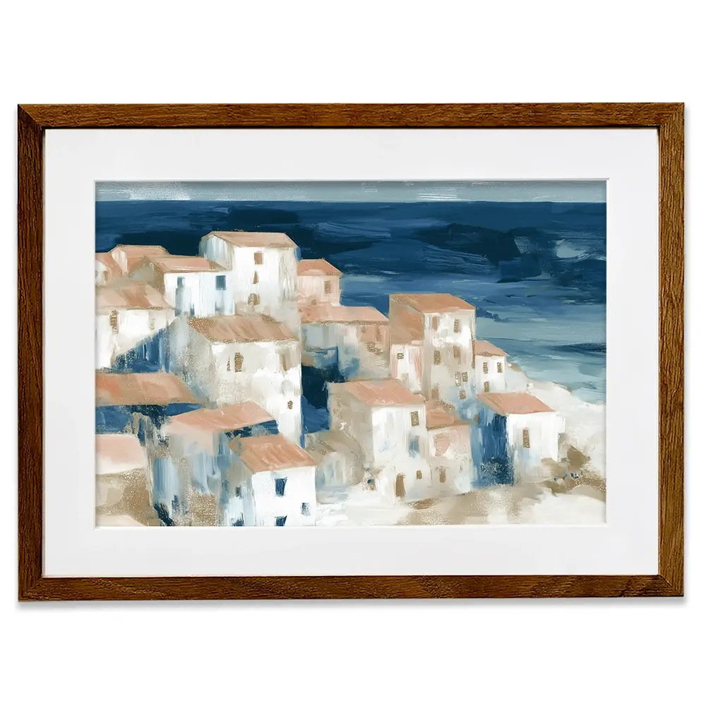 Hillside Village Above The Sea Framed Art Print Hillside Village Above The Sea Framed Art Print wall art product Chromatic Storm Studio