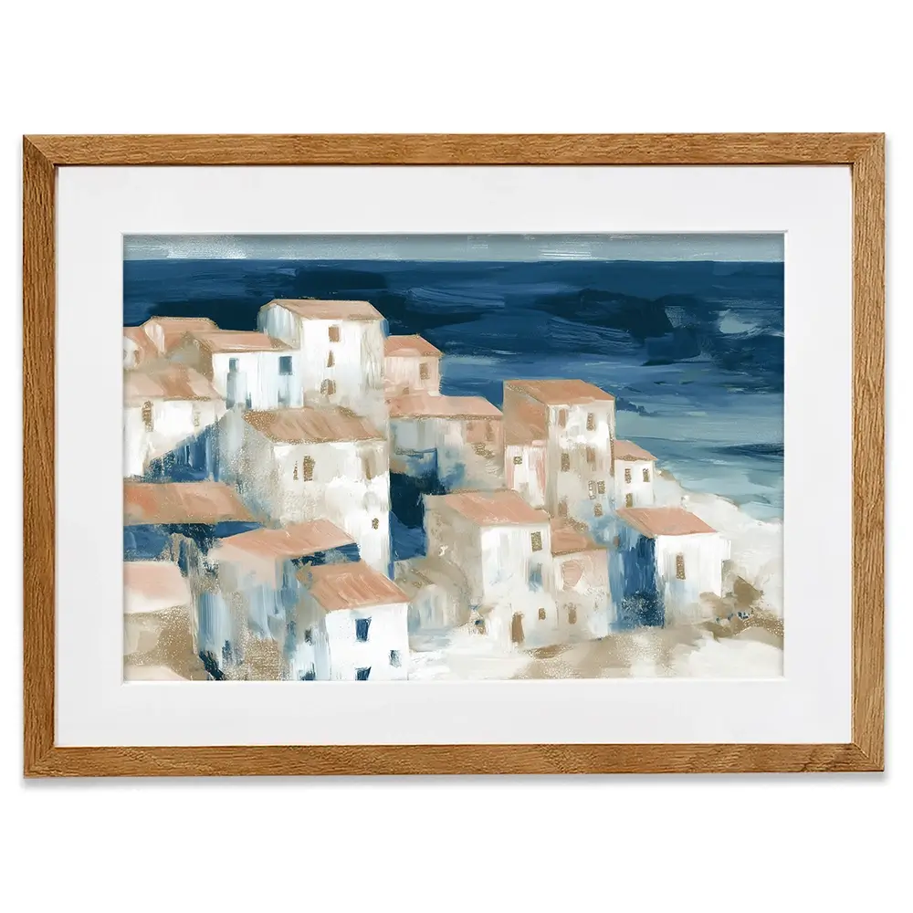 Hillside Village Above The Sea Framed Art Print Hillside Village Above The Sea Framed Art Print wall art product Chromatic Storm Studio