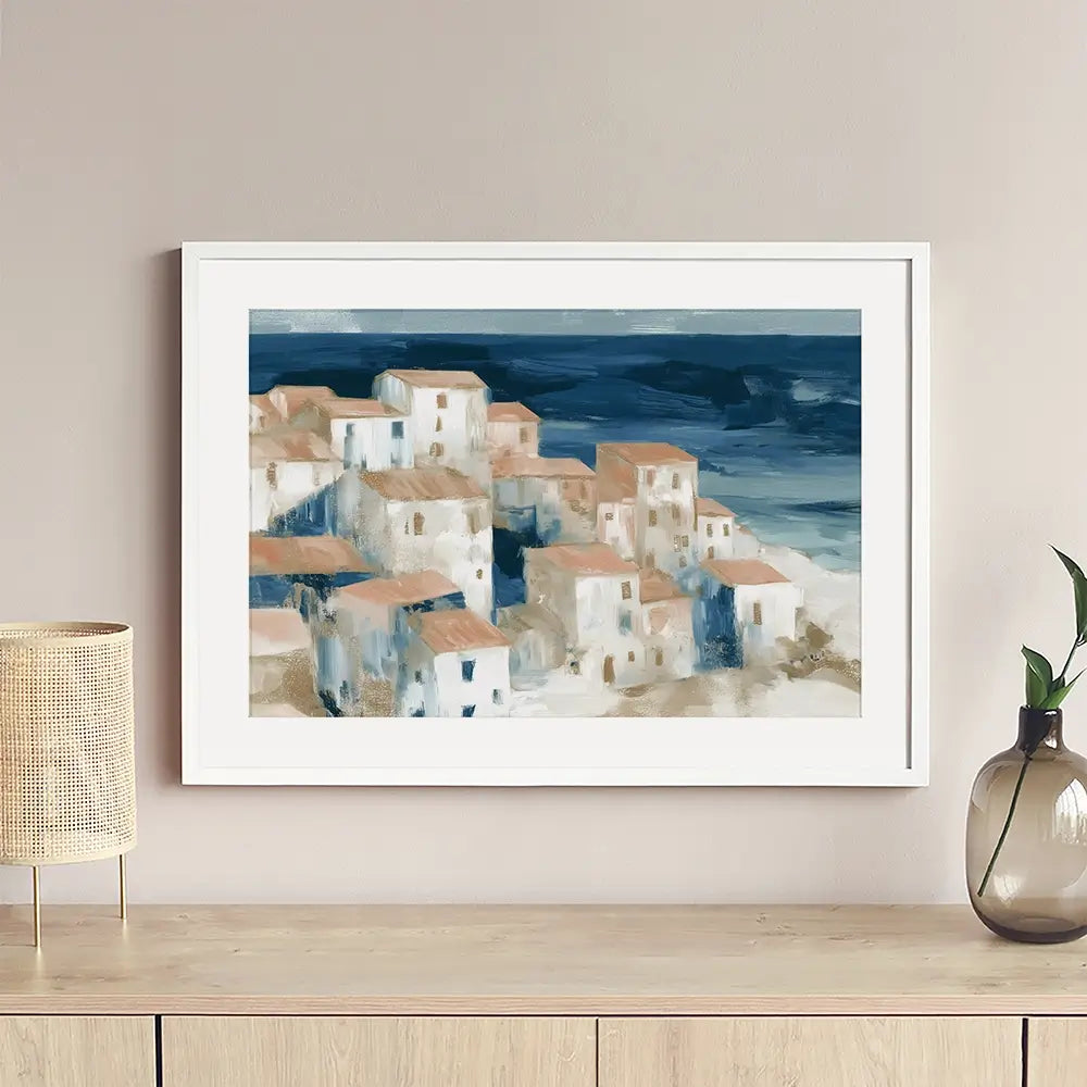 Hillside Village Above The Sea Framed Art Print Hillside Village Above The Sea Framed Art Print wall art product Chromatic Storm Studio