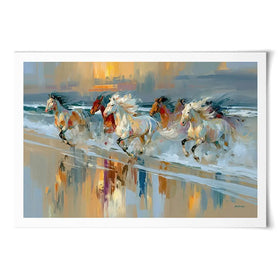 Horses Galloping On The Beach At Sunset Art Print Horses Galloping On The Beach At Sunset Art Print wall art product Leon Devenice