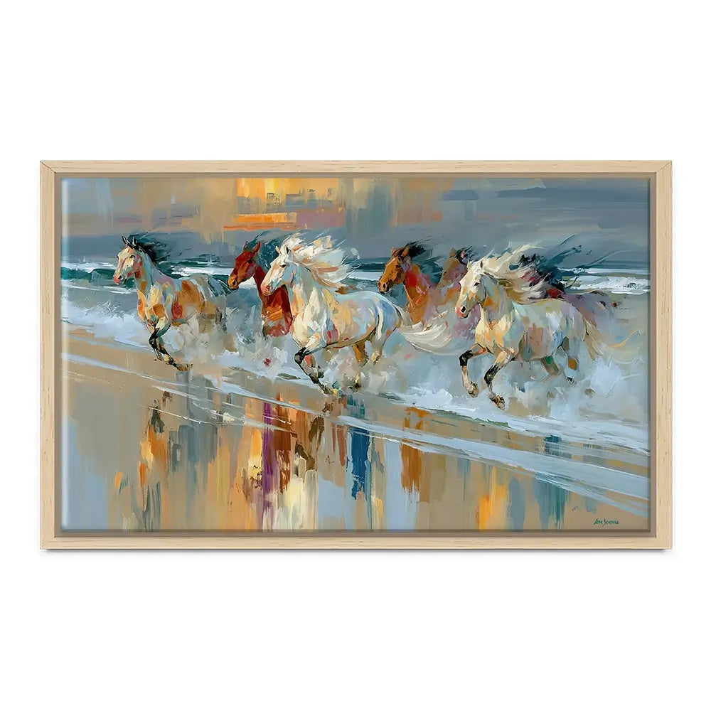 Horses Galloping On The Beach At Sunset Canvas Print Horses Galloping On The Beach At Sunset Canvas Print wall art product Leon Devenice