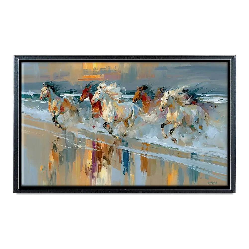 Horses Galloping On The Beach At Sunset Canvas Print Horses Galloping On The Beach At Sunset Canvas Print wall art product Leon Devenice