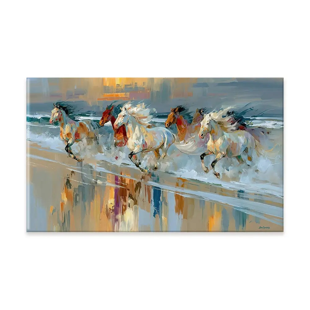 Horses Galloping On The Beach At Sunset Canvas Print Horses Galloping On The Beach At Sunset Canvas Print wall art product Leon Devenice