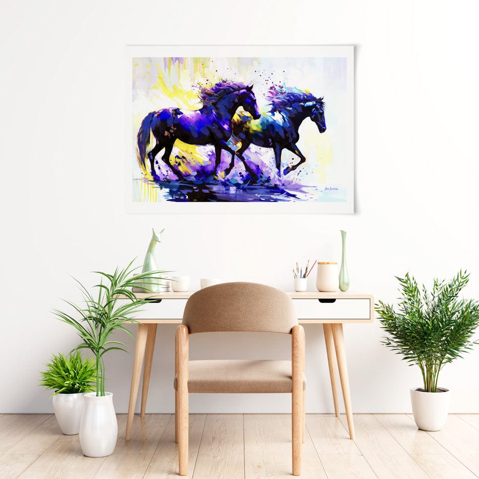 Horses On The Water Trail Art Print wall art product Leon Devenice