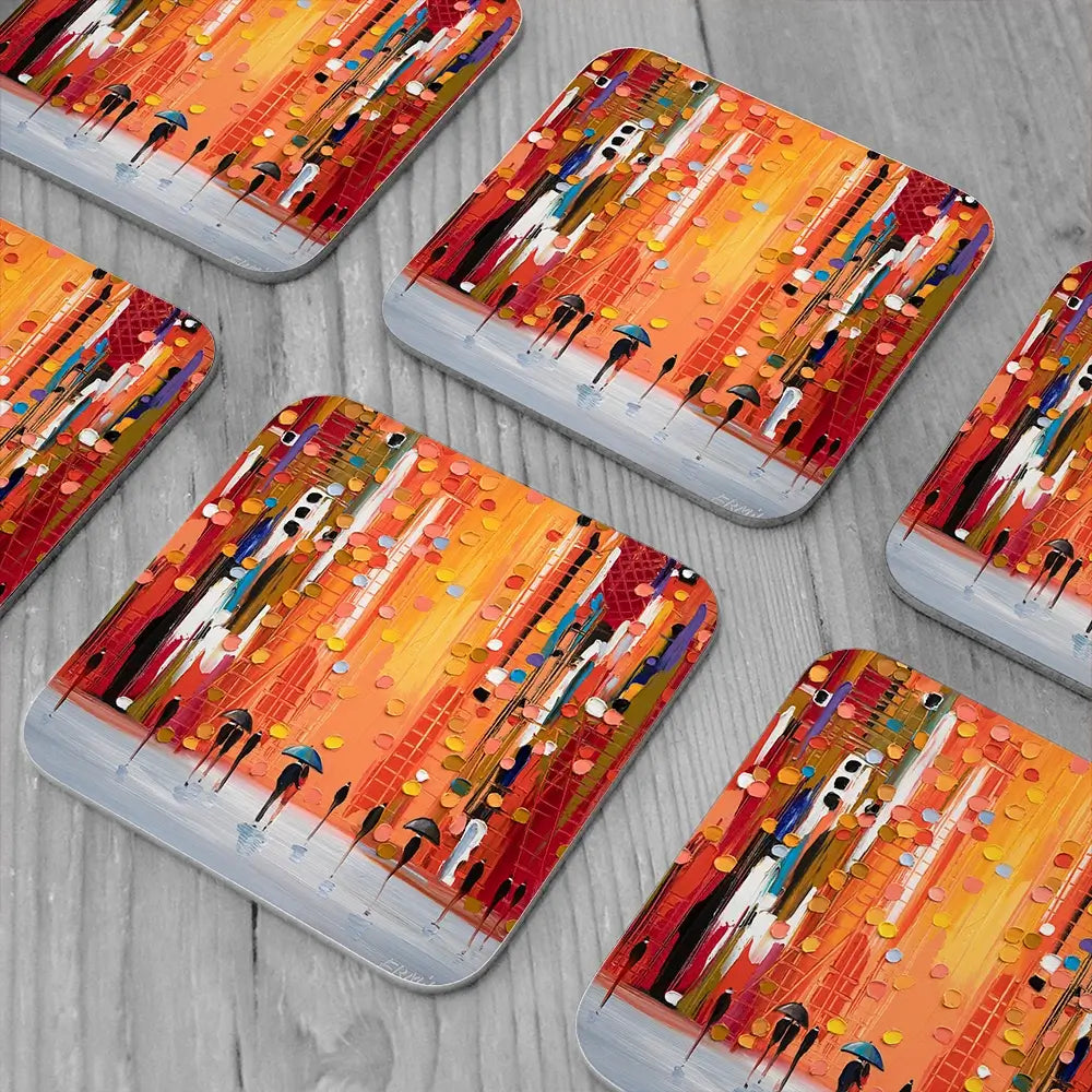 Hot Rainy Sunset Coaster Set Rainbow Soul Tree Coaster Set | Rainbow Soul Tree Art Coasters wall art product Ekaterina Ermilkina