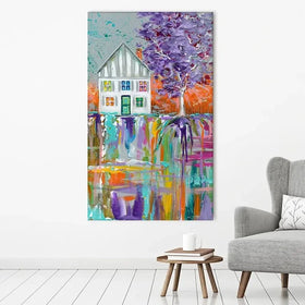 House With Purple Tree Canvas Print House With Purple Tree Canvas Print wall art product Estelle Grengs - Independent