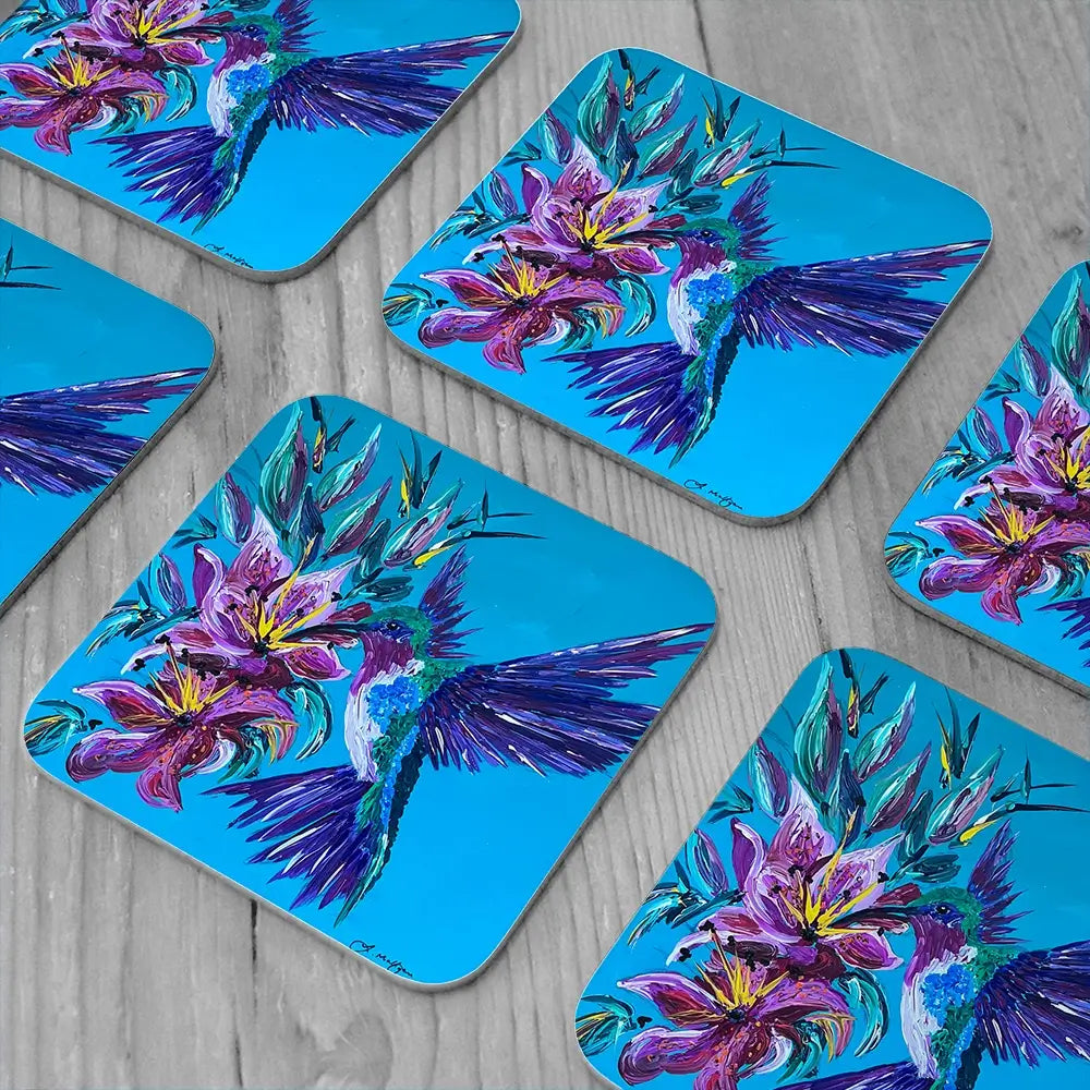 Hummingbirds Kiss Coaster Set Hummingbirds Kiss Coaster Set wall art product Jo Mulligan