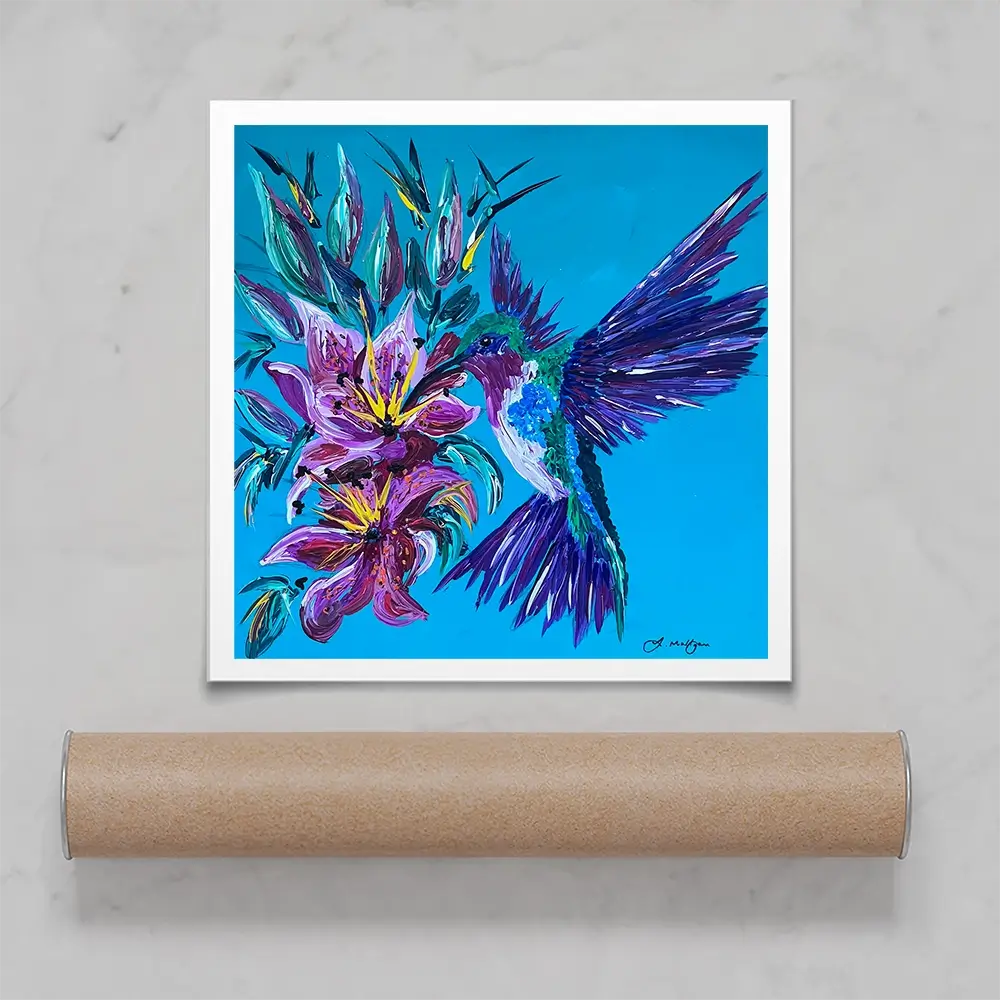 Hummingbirds Kiss Square Art Print Hummingbirds Kiss Square Art Print wall art product Jo Mulligan