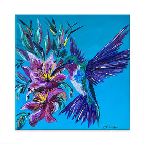 Hummingbirds Kiss Square Canvas Print Hummingbirds Kiss Square Canvas Print wall art product Jo Mulligan