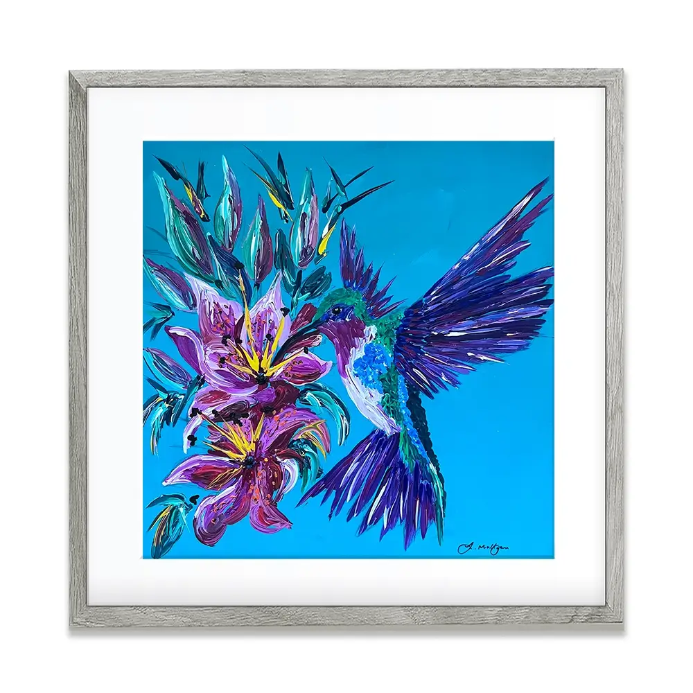 Hummingbirds Kiss Square Framed Art Print Hummingbirds Kiss Square Framed Art Print wall art product Jo Mulligan