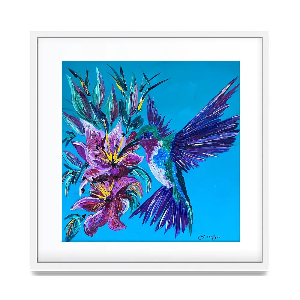 Hummingbirds Kiss Square Framed Art Print Hummingbirds Kiss Square Framed Art Print wall art product Jo Mulligan
