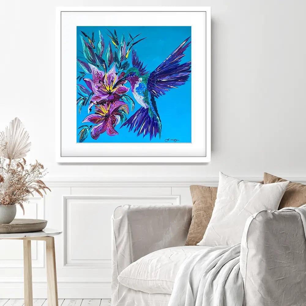 Hummingbirds Kiss Square Framed Art Print Hummingbirds Kiss Square Framed Art Print wall art product Jo Mulligan