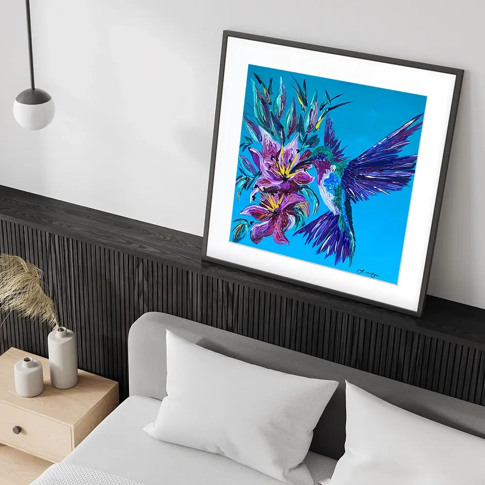 Hummingbirds Kiss Square Framed Art Print Hummingbirds Kiss Square Framed Art Print wall art product Jo Mulligan
