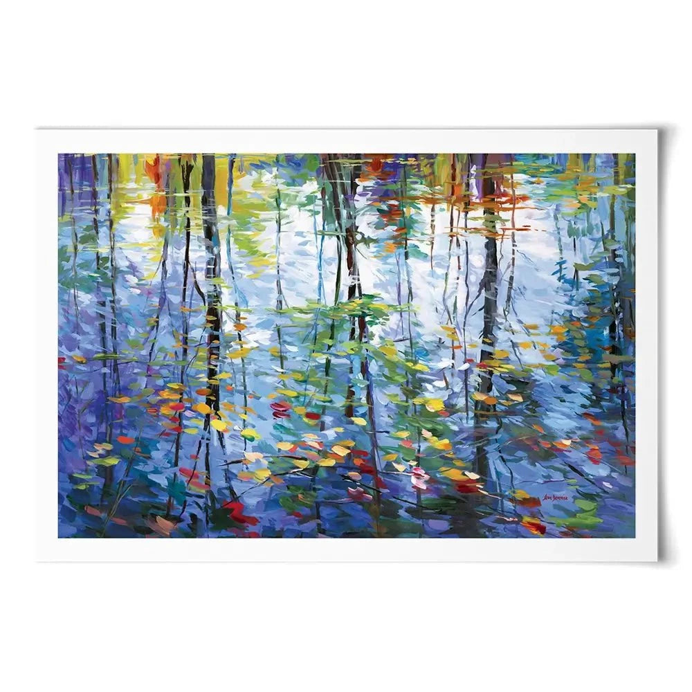 Impressionistic Reflection Of Autumn Trees And Leaves On Water Art Print Impressionistic Reflection Of Autumn Trees And Leaves On Water Art Print wall art product Leon Devenice