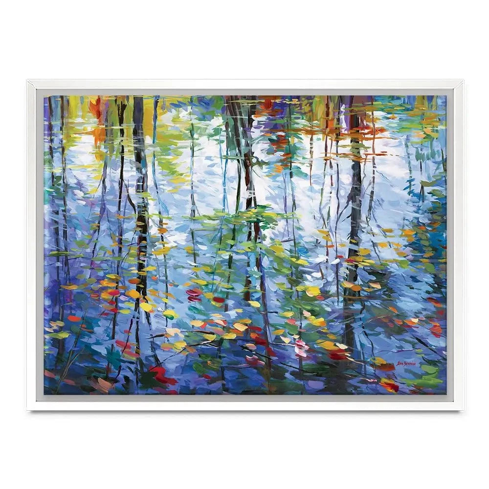 Impressionistic Reflection Of Autumn Trees And Leaves On Water Canvas Print Impressionistic Reflection Of Autumn Trees And Leaves On Water Canvas Print wall art product Leon Devenice