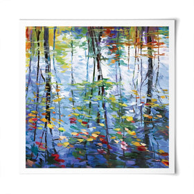Impressionistic Reflection Of Autumn Trees And Leaves On Water Square Art Print Impressionistic Reflection Of Autumn Trees And Leaves On Water Square Art Print wall art product Leon Devenice