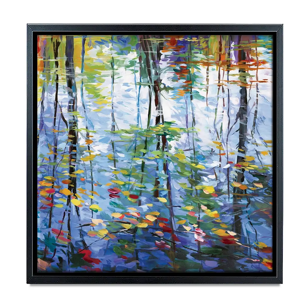 Impressionistic Reflection Of Autumn Trees And Leaves On Water Square Canvas Print Impressionistic Reflection Of Autumn Trees And Leaves On Water Square Canvas Print wall art product Leon Devenice