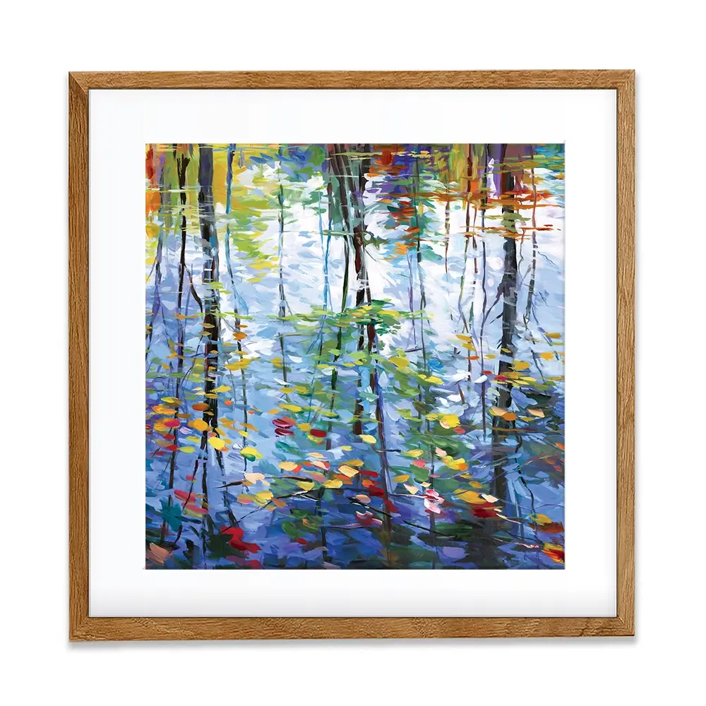 Impressionistic Reflection Of Autumn Trees And Leaves On Water Square Framed Art Print Impressionistic Reflection Of Autumn Trees And Leaves On Water Square Framed Art Print wall art product Leon Devenice