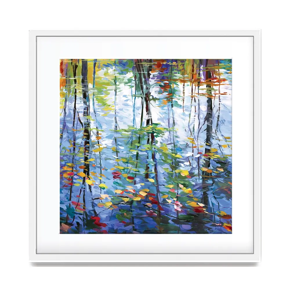 Impressionistic Reflection Of Autumn Trees And Leaves On Water Square Framed Art Print Impressionistic Reflection Of Autumn Trees And Leaves On Water Square Framed Art Print wall art product Leon Devenice