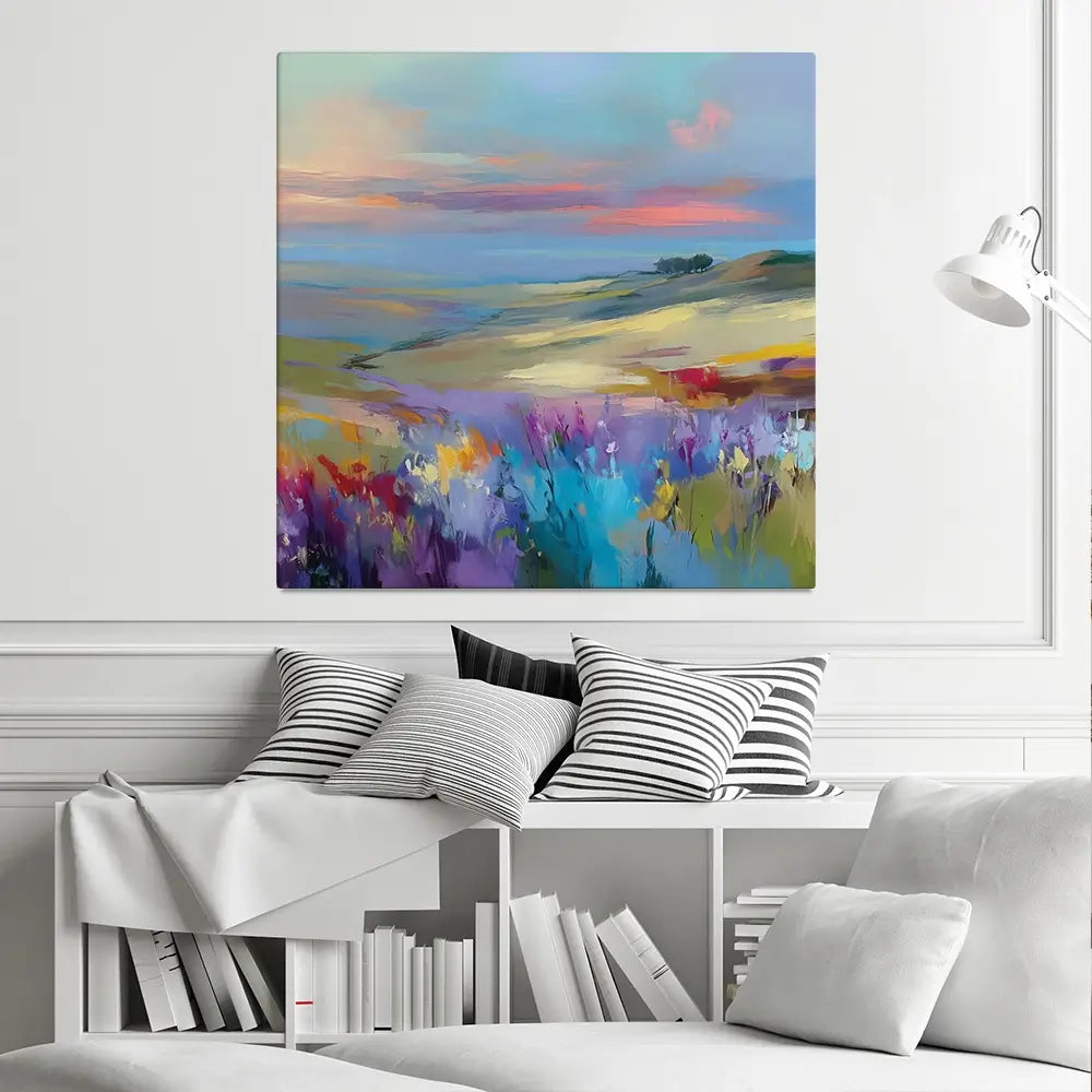 Impressions Of A Peaceful Valley Square Canvas Print Impressions Of A Peaceful Valley Square Canvas Print wall art product Leon Devenice