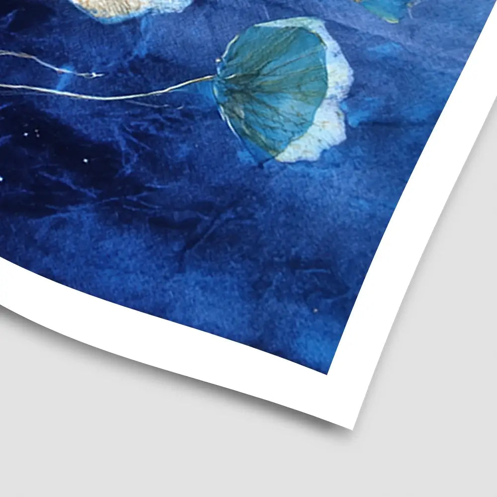 Indigo Flowers With Gold Lines Art Print Indigo Flowers With Gold Lines Art Print wall art product Chromatic Storm Studio